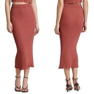 Altuzarra Turley ribbed knit ruffle midi skirt pink size large